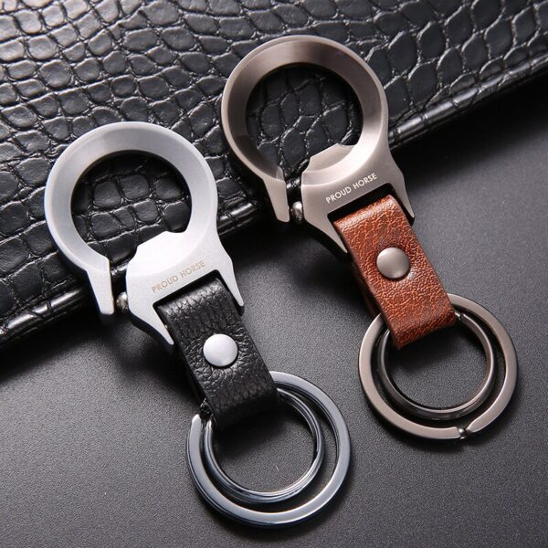 Metal Leather Combination Keychain Men's Waist Hanging Car Double Key Ring 4