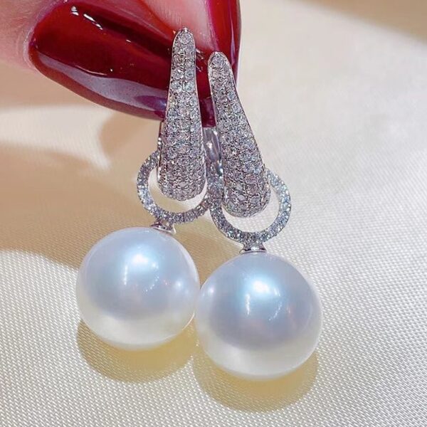 Imitation Pearl Silver Dangle Women Earrings Bling Cubic Zirconia Jewelry
