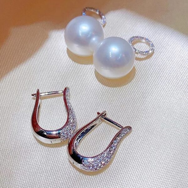 Imitation Pearl Silver Dangle Women Earrings Bling CZ Jewelry
