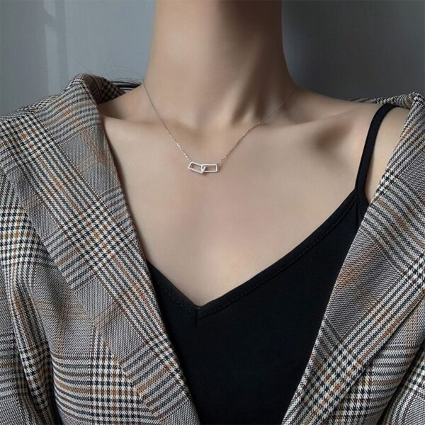 925 Sterling Simple Silver Double-Layer Square Pendant Necklace 5
