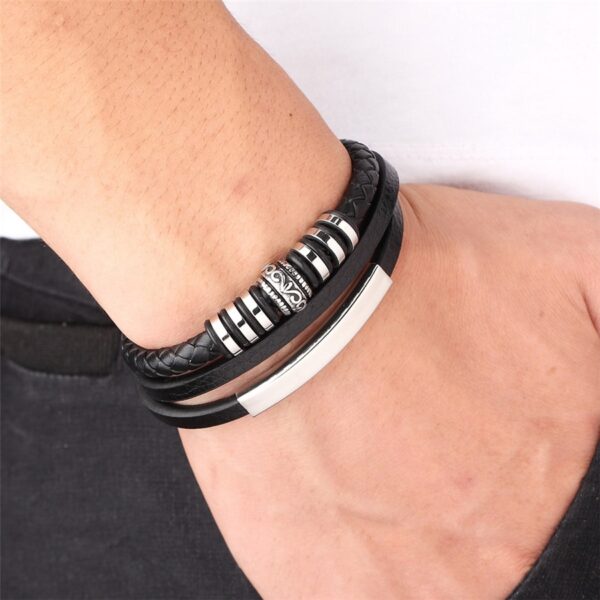 Multi Layer Stainless Steel and Genuine Leather Bracelet 4