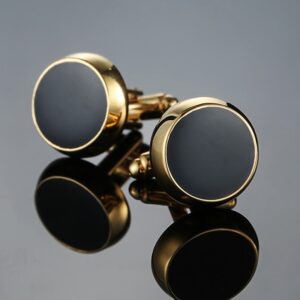 Round Gold and Black Cufflinks Buttons for Men