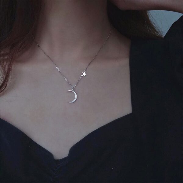 925 Sterling Silver Moon and Tiny Star Chain Pendant Necklace 4
