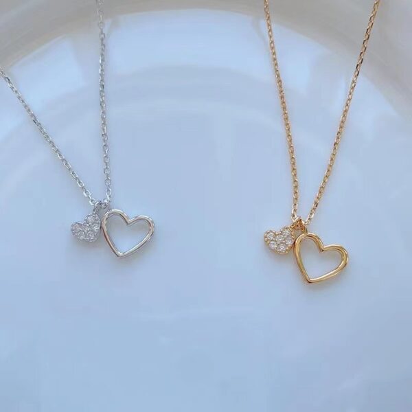 Sterling Silver Double Heart Pendant Sparkling Necklace 2