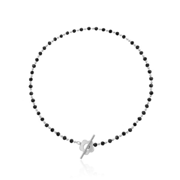 Silver and Black Crystal Bead Chain Choker Necklace