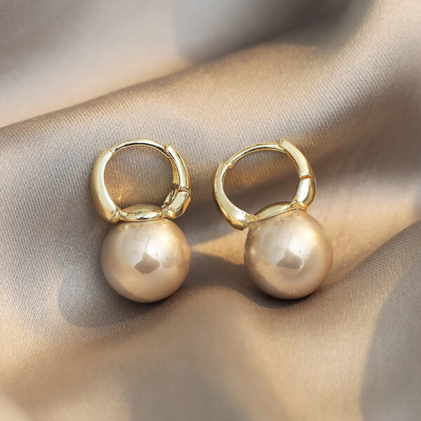 Golden Big Pearl Charm Earrings Jewelry