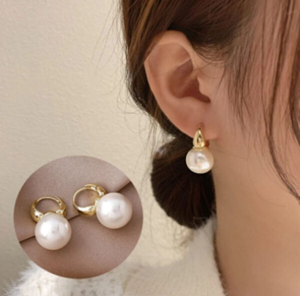 Golden Big Pearl Charm Earrings Women Jewelry