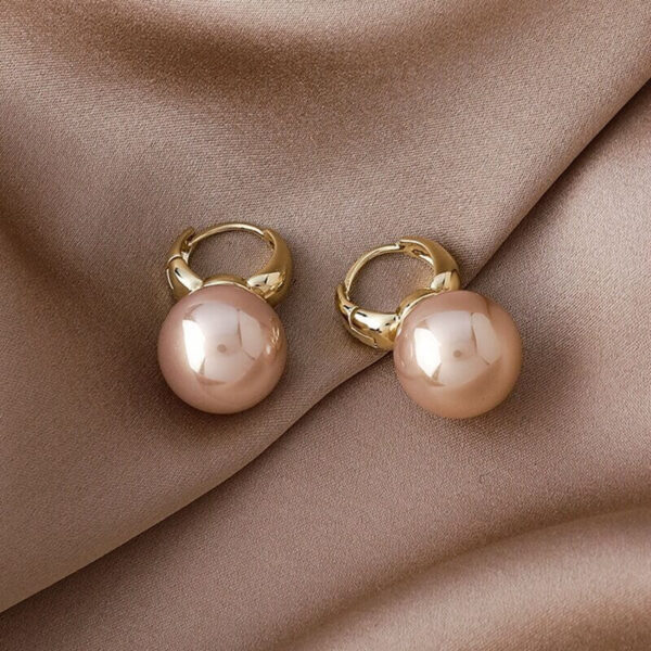Pink and Gold Big Pearl Charm Earrings Jewelry