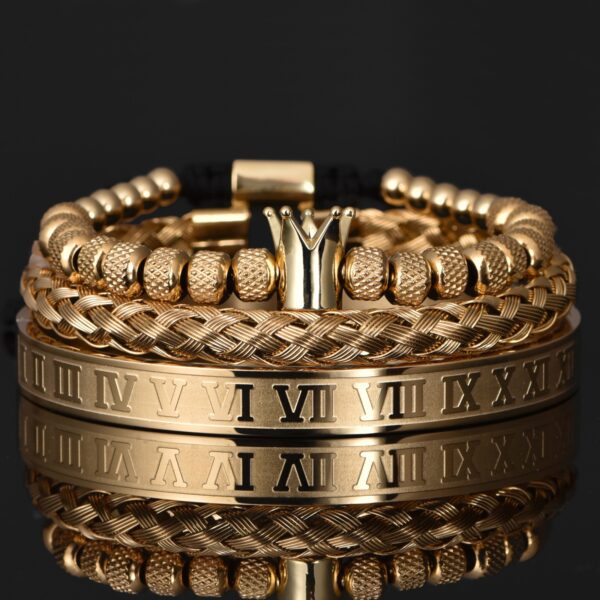 Gold Roman Royal Crown Charm Bracelet Set