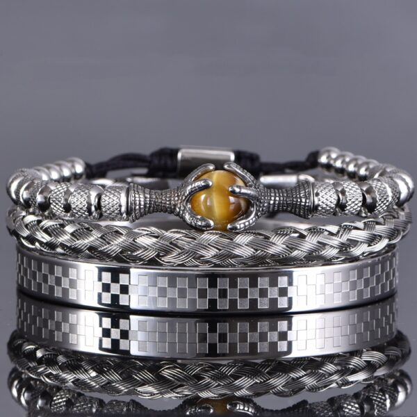 Silver Gold Tiger Eye Stone Cuff Bracelet