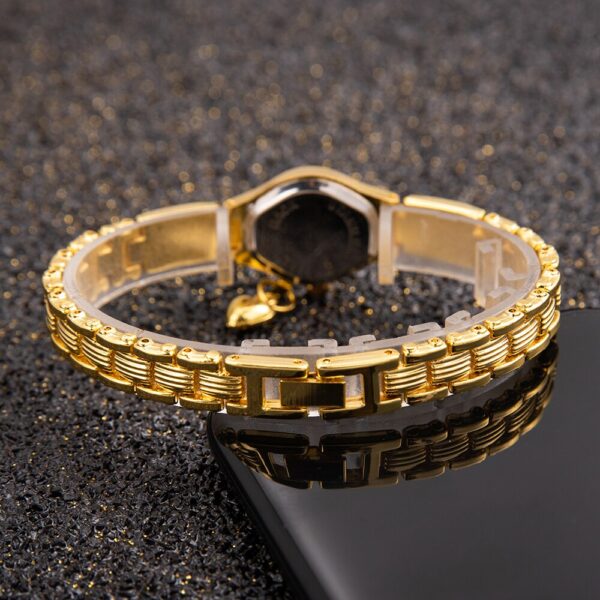 Small Dial Elegant Women's Gold Bracelet Watch with Heart Pendant 2