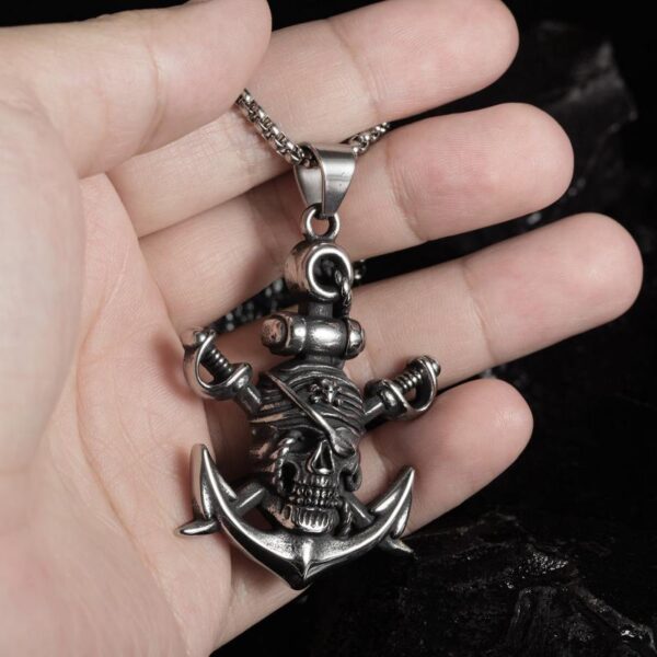 Japanese Double Swords Pirate Skull Pendant Necklace