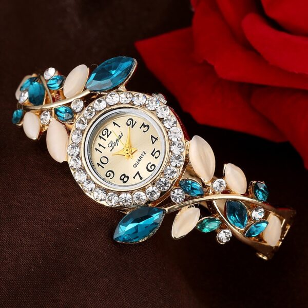Blue Aqua Rhinestone Bangle Watch Bracelet
