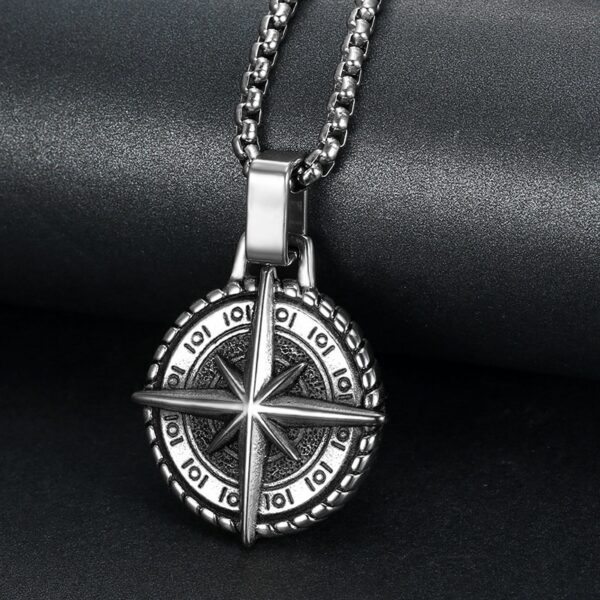 Silver Viking Round Compass Pendant Necklace