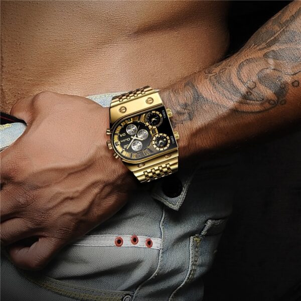 Luxury 3 Clock Waterproof Men Watch Stainless Steel Gold Wristwatch 3