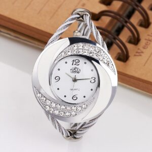 Round Dial Crystal Quartz Elegant Fashion Women Bracelet Watch