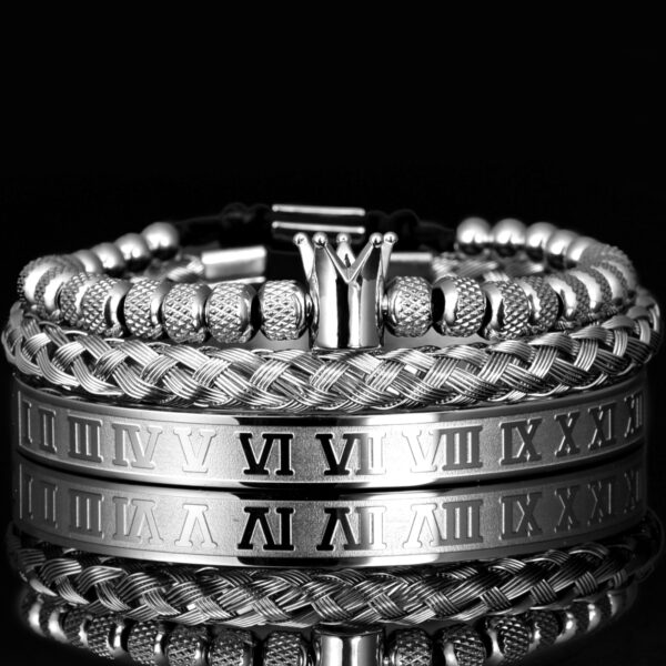 Silver Roman Royal Crown Charm Bracelet Set