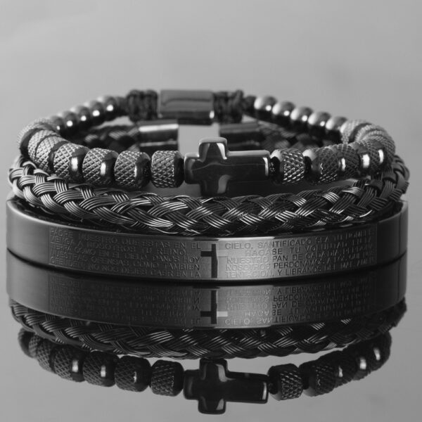 Black Black 3Pcs Set Cross Charm Bracelet