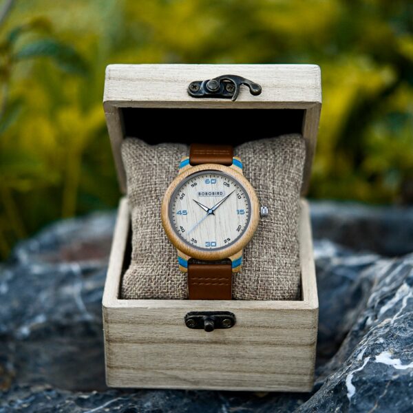 Blue Men's Luxury Bamboo Natural Wooden Watches