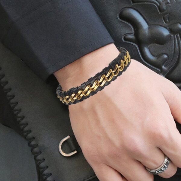 Men's Genuine Leather Link Chain Bracelet 6