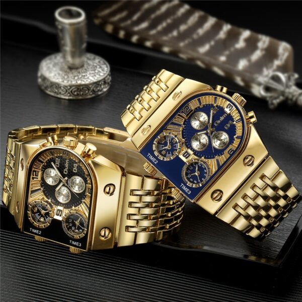 Luxury 3 Clock Waterproof Men Watch Stainless Steel Gold Wristwatch 2