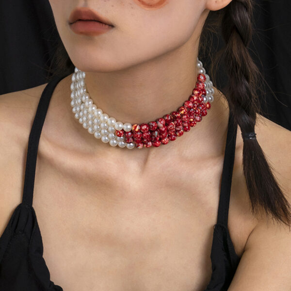 Vintage Red and White Multilayer Pearl Necklace