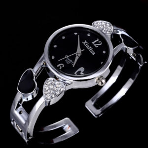 Black Lover Heart Bangle Bracelet Watch