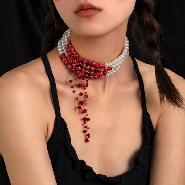 Vintage Red and White Multilayer Pearl Necklace 6