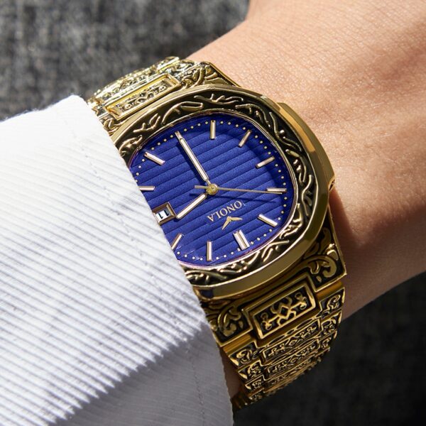 Luxury Retro Golden Stainless Steel Quartz Watch for Men 2