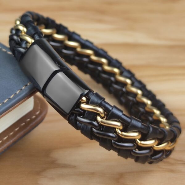 Men's Genuine Leather Link Chain Bracelet 3