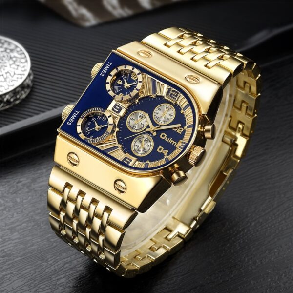 Luxury 3 Clock Waterproof Men Watch Stainless Steel Gold Wristwatch