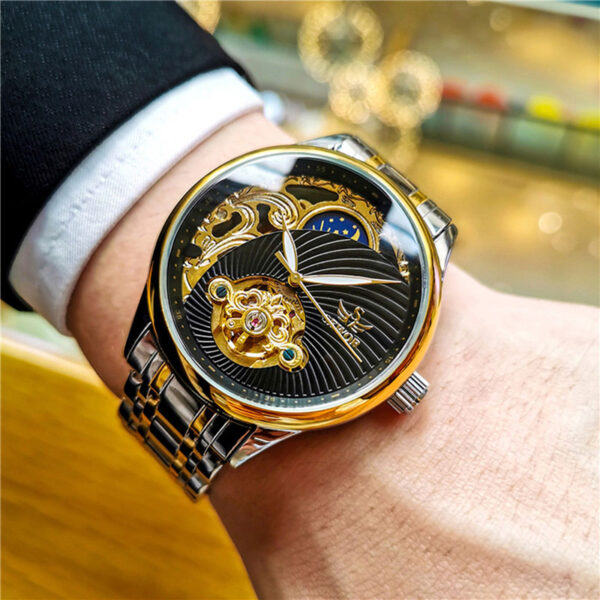 Gold Black Tourbillon Skeleton Automatic Mechanical Watch