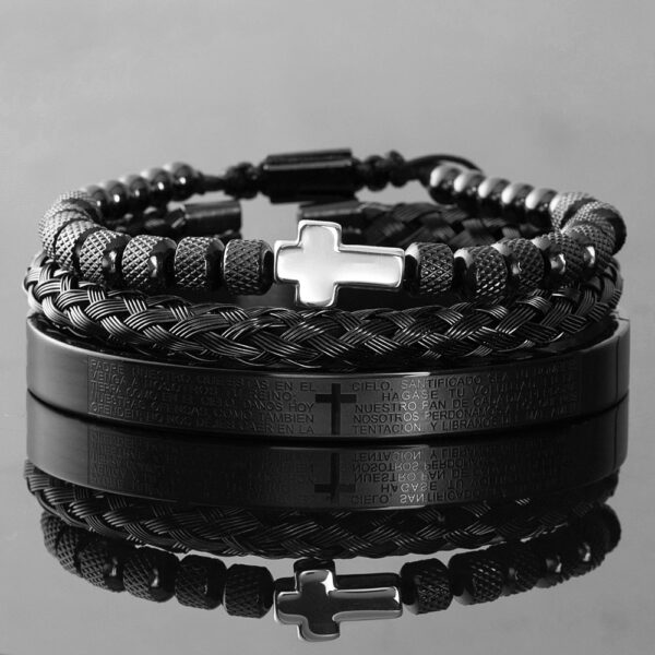 Black Silver 3Pcs Set Cross Charm Bracelet