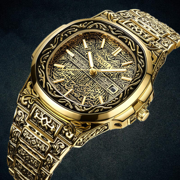 Luxury Retro Golden Stainless Steel Quartz Watch for Men
