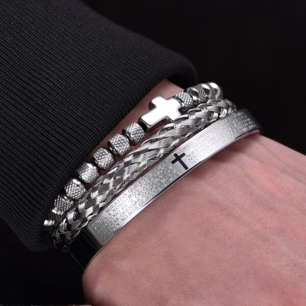 Three-piece Set Stainless Steel Cross Charm Bracelet for Men 4