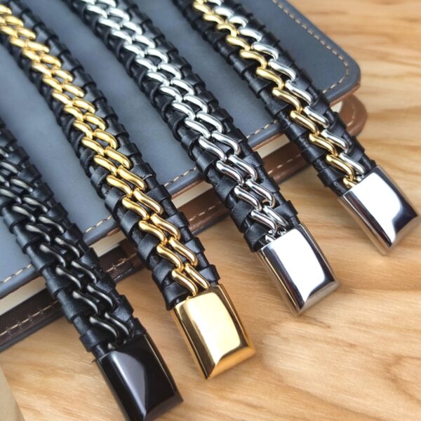 Men's Genuine Leather Link Chain Bracelet 4