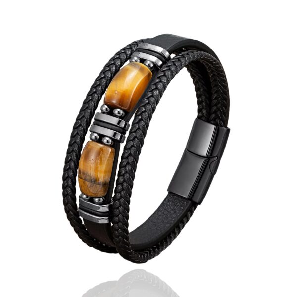 Tiger Eye Multi-Layer Braided Leather Bracelet with Magnetic Clasp 1