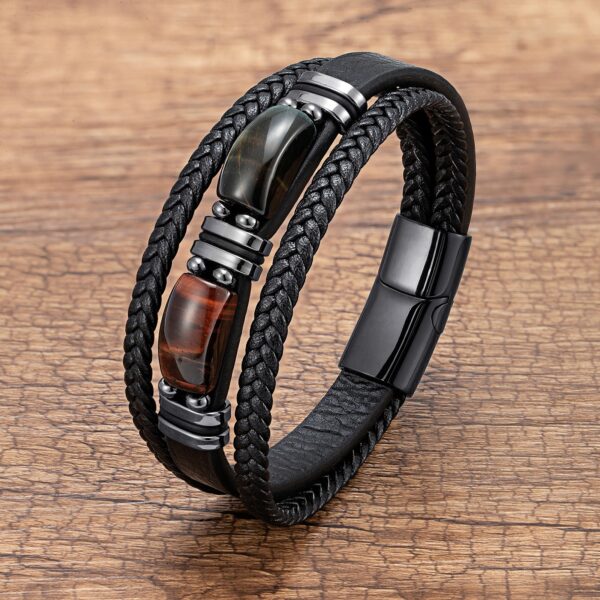 Tiger Eye Multi-Layer Braided Leather Bracelet with Magnetic Clasp 7