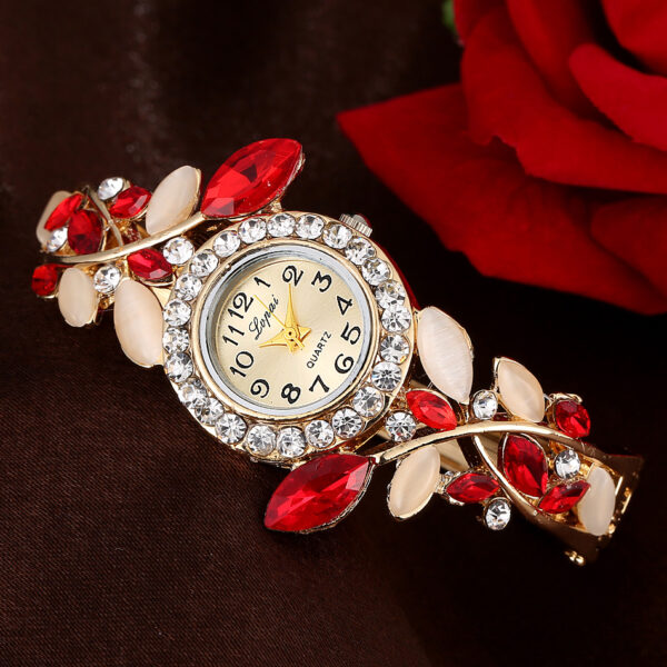 Red Rhinestone Bangle Watch Bracelet