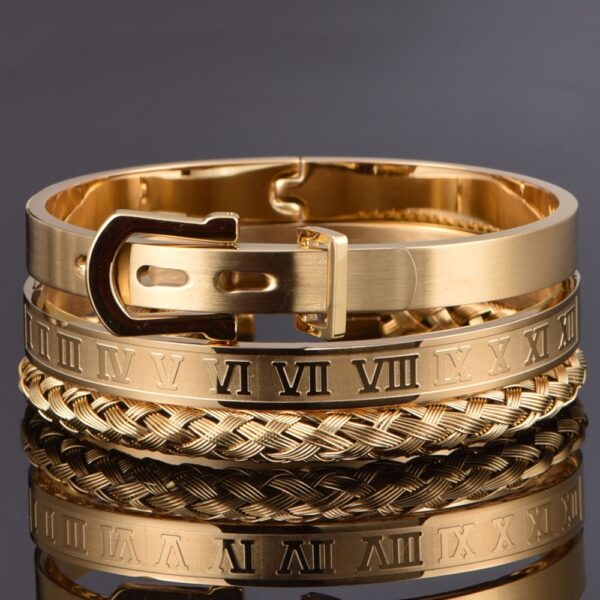 Gold Belt Buckle Bangle Cuff Bracelet Set