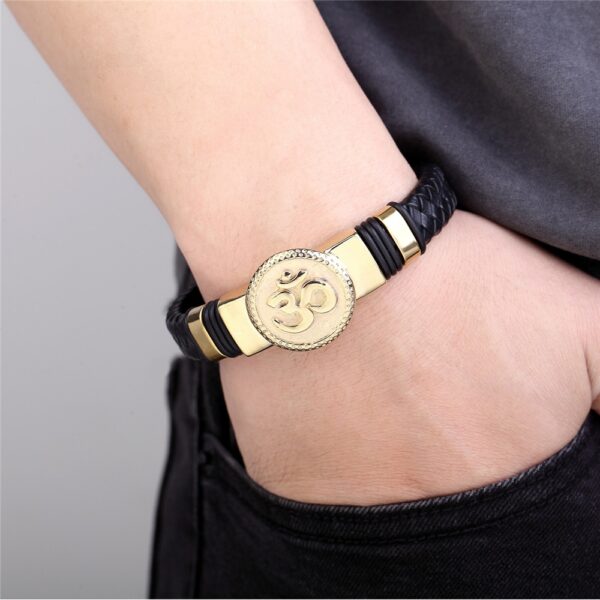 Men Leather Rope Chain Bracelet Stainless Steel Yoga Charm 2