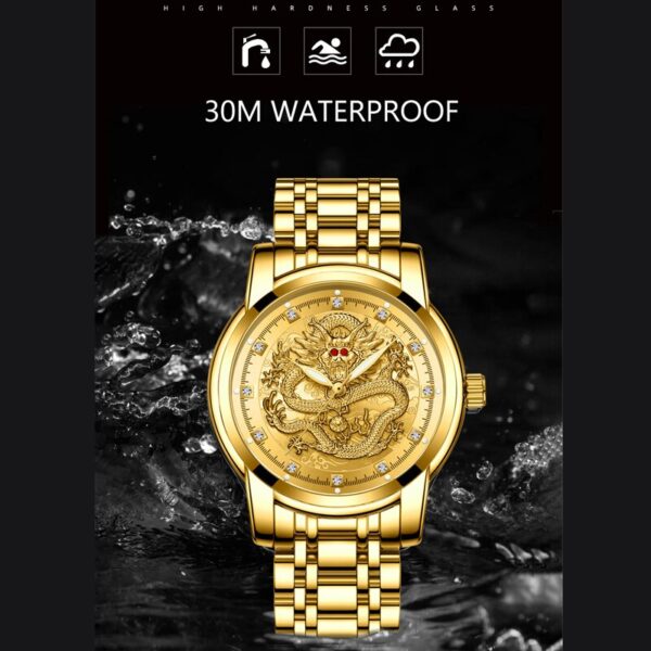 Men's Gold Dragon Stainless Steel Waterproof Quartz Watch 3