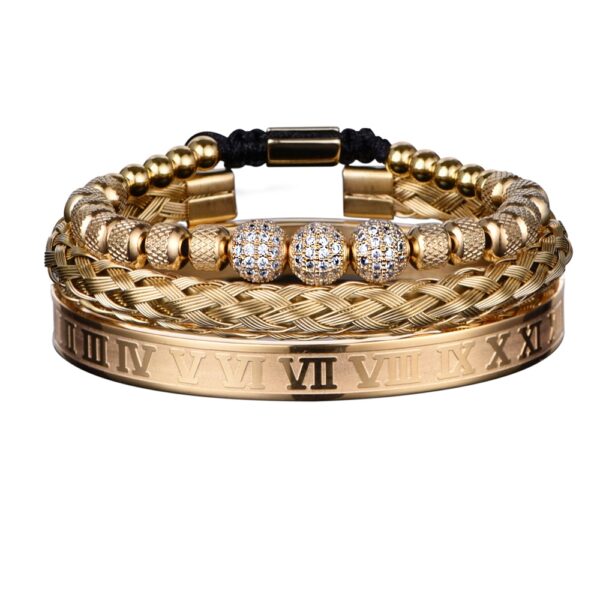 Gold Royal Charm Men's Bracelet Set 3 Pcs
