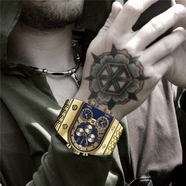 Luxury 3 Clock Waterproof Men Watch Stainless Steel Gold Wristwatch 4