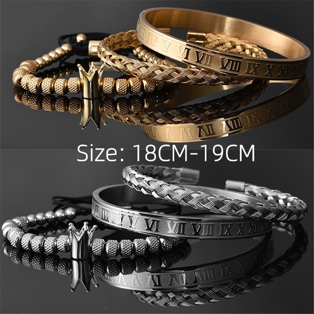 Luxury Stainless Steel Roman Royal Crown Charm Bracelet 1