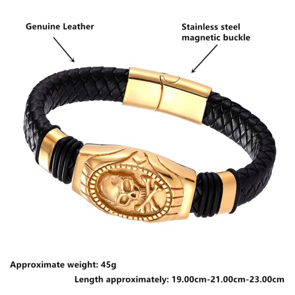 Men’s Leather Bracelet With Stainless Steel Skeleton Charm 5