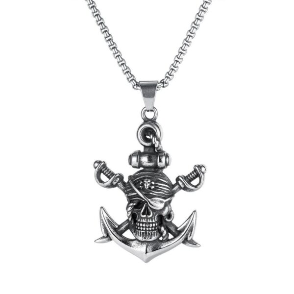 Japanese Double Swords Pirate Skull Pendant Necklace 1