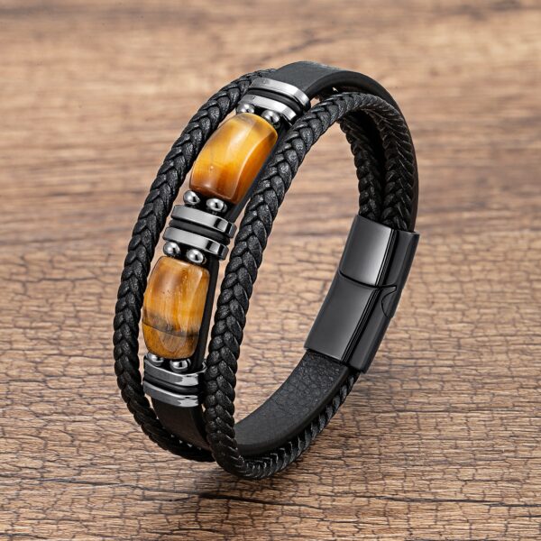 Tiger Eye Multi-Layer Braided Leather Bracelet with Magnetic Clasp 9