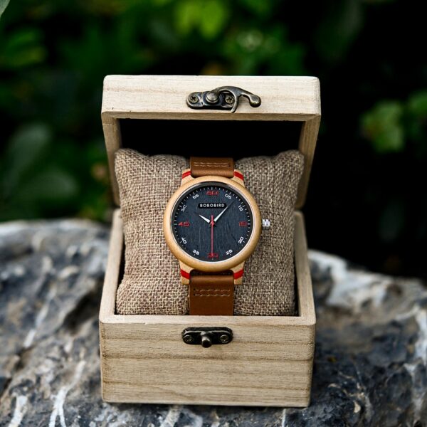 Red Men's Luxury Bamboo Natural Wooden Watches