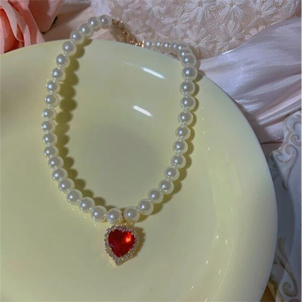 Trendy Vintage Red Crystal Love Heart Pendant Necklace 4